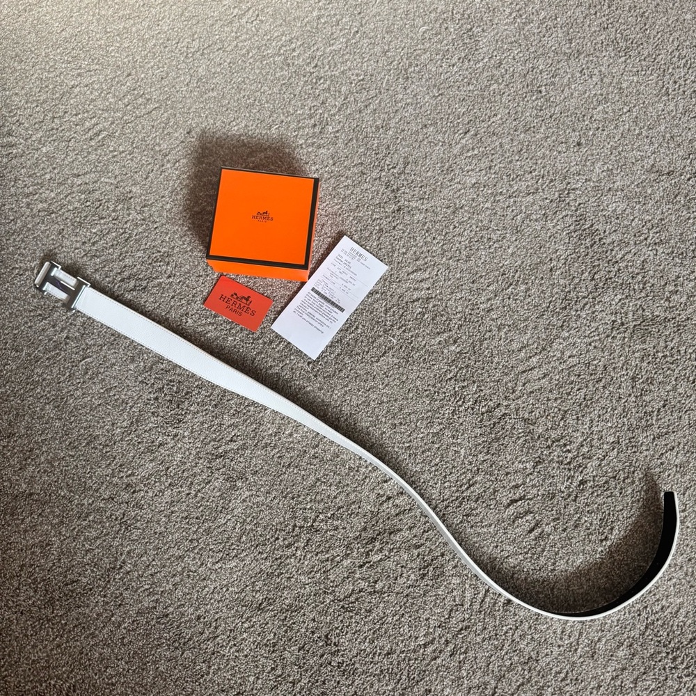Hermes White Mens Logo Belt